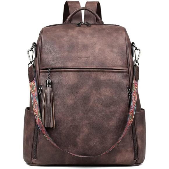 FADEON Leather Laptop Backpack for Women Designer 15.6 inch PU Laptop Bag, - Picture 1 of 6